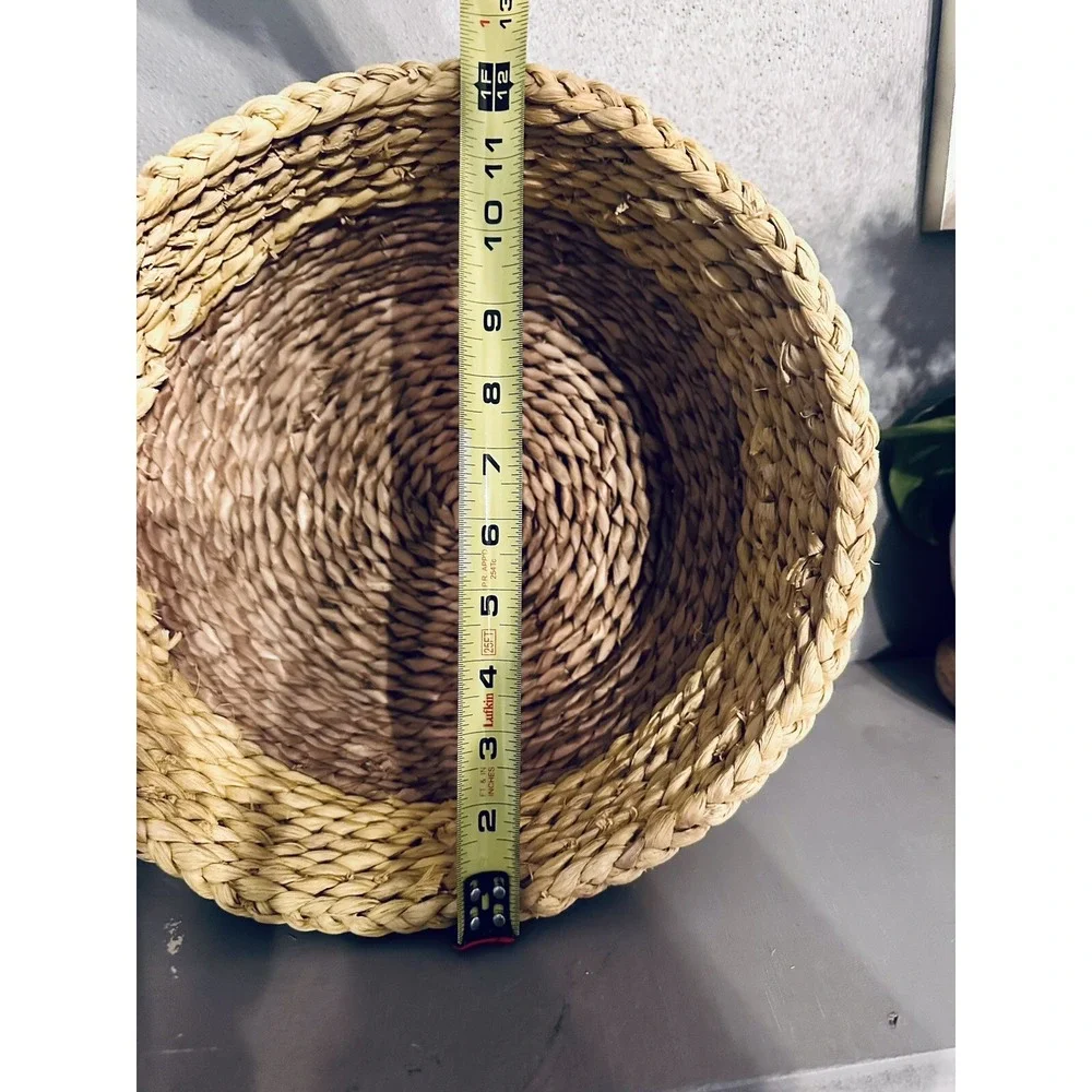Two Tone Woven Seagrass Basket Round Braided Storage Boho Home Decor 12 Inch
